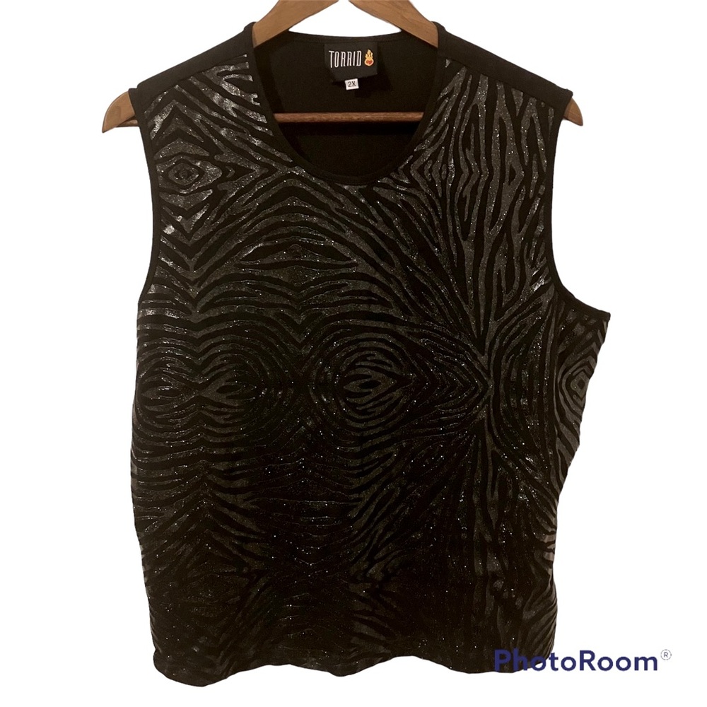 90’s Vintage Torrid Black Animal Print Glitter Tank- 2X